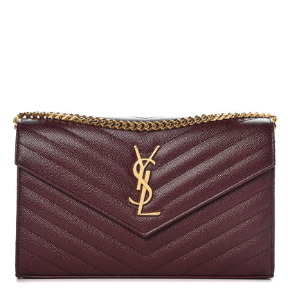 Saint Laurent Grain De Poudre Matelasse Chevron Monogram Chain Wallet Rouge Legion 1 of 6