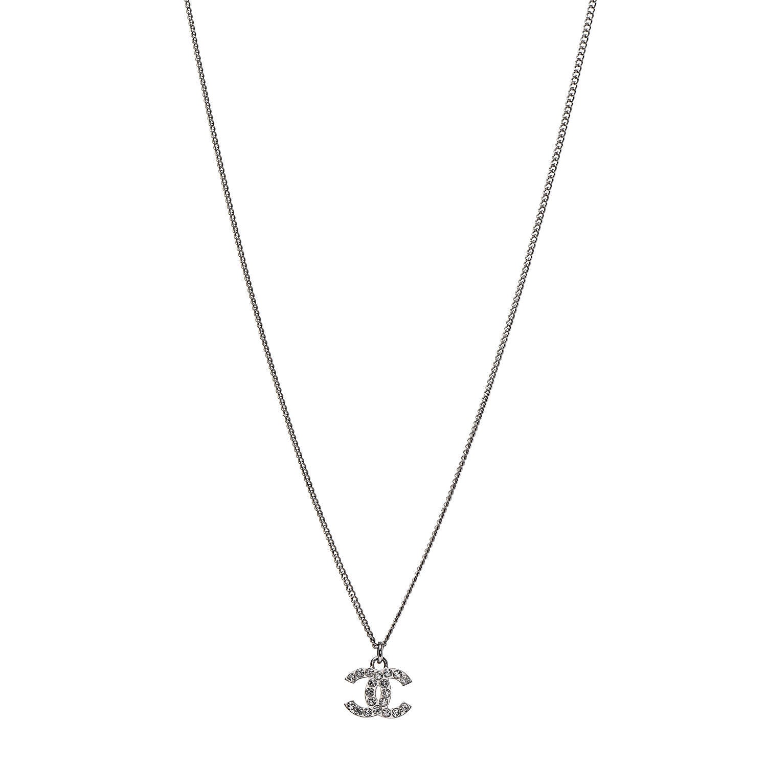 Chanel Crystal Timeless CC Necklace Silver 1 of 5