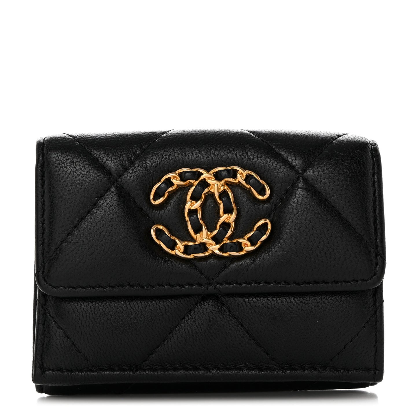 Lambskin Quilted Chanel 19 Small Flap Wallet Black