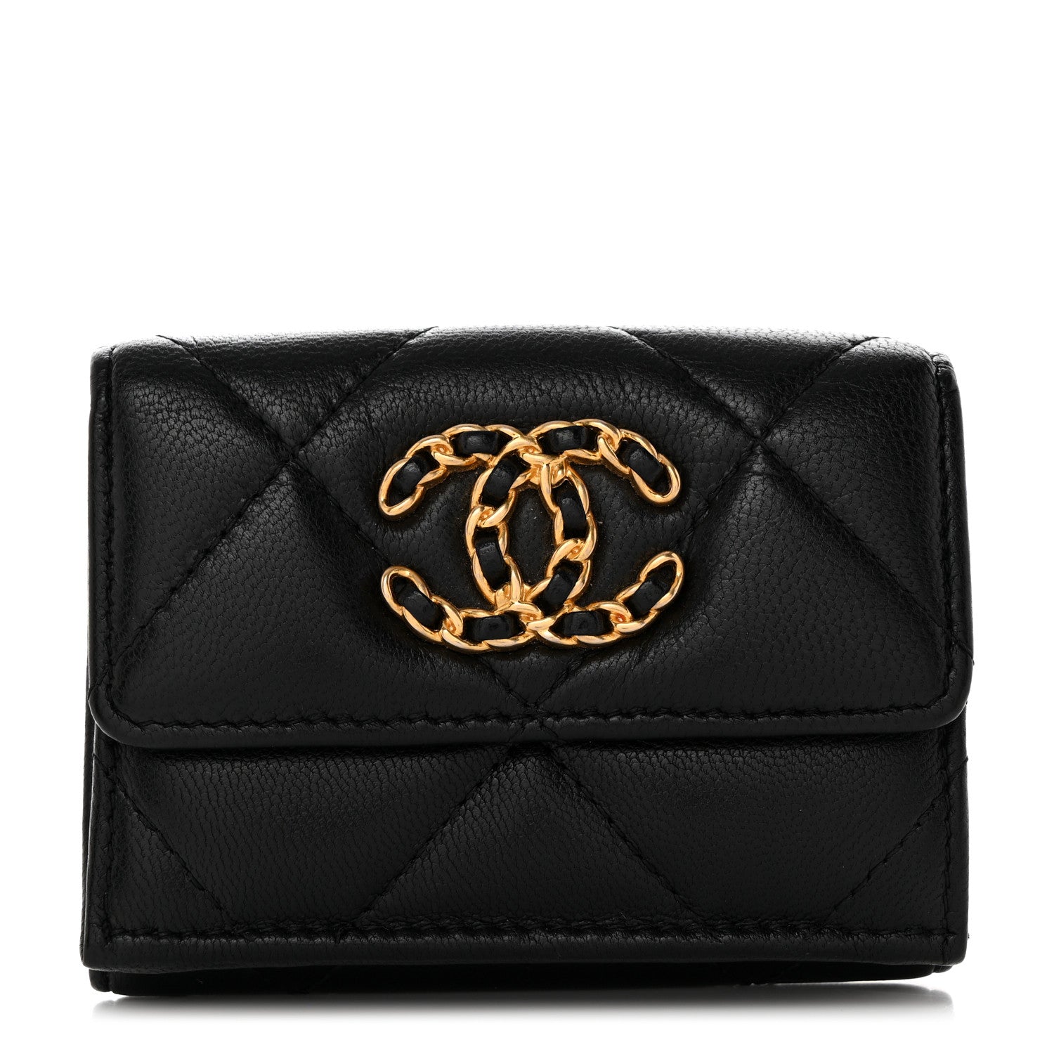 Chanel Lambskin Quilted Chanel 19 Small Flap Wallet Black 1 of 9