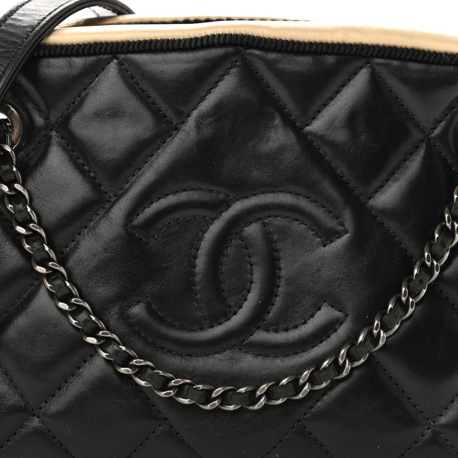 Chanel Calfskin Quilted Small Ballerine Camera Case Black Beige 8 of 11