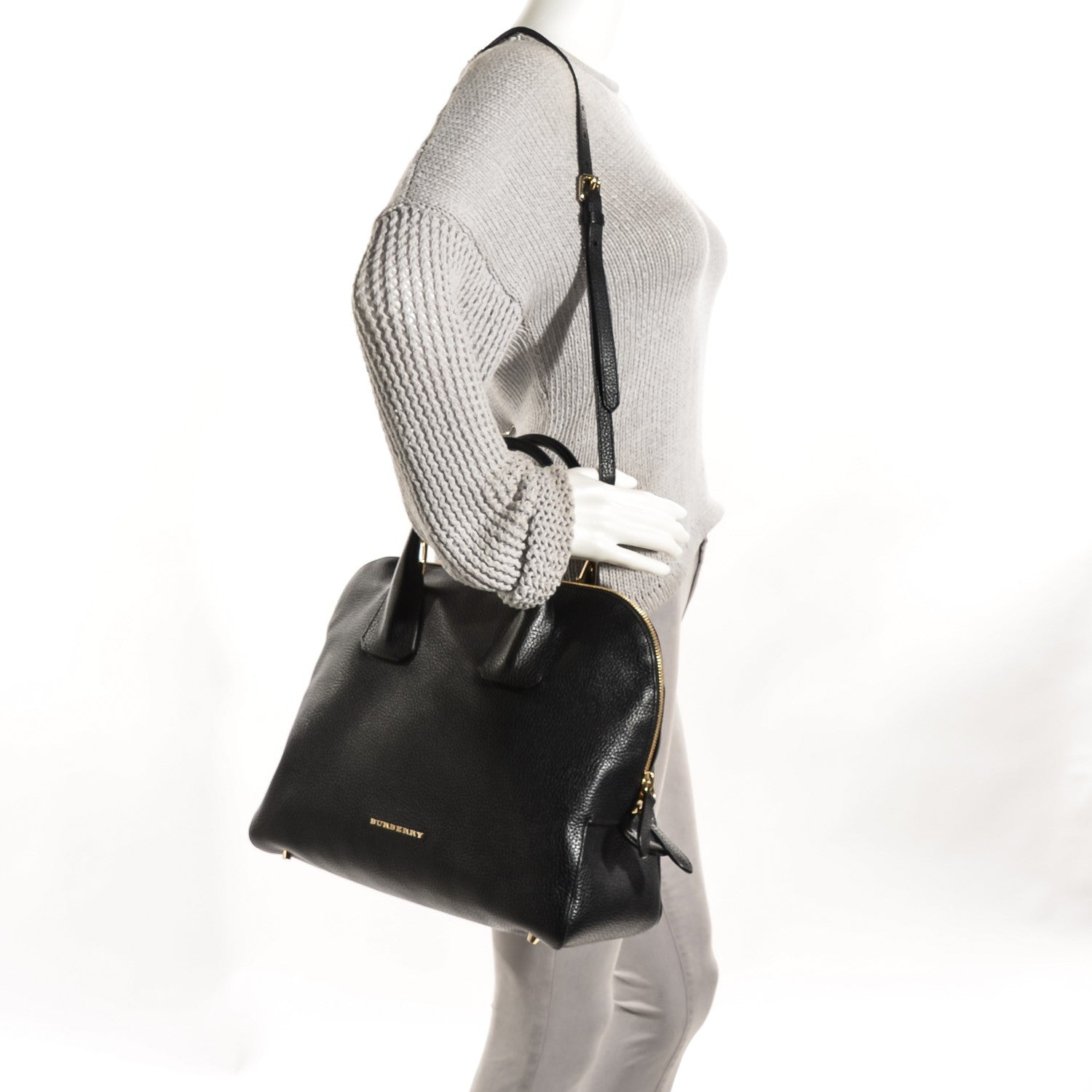 Burberry London Grainy Calfskin Medium Greenwood Bowling Bag Black 5 of 12