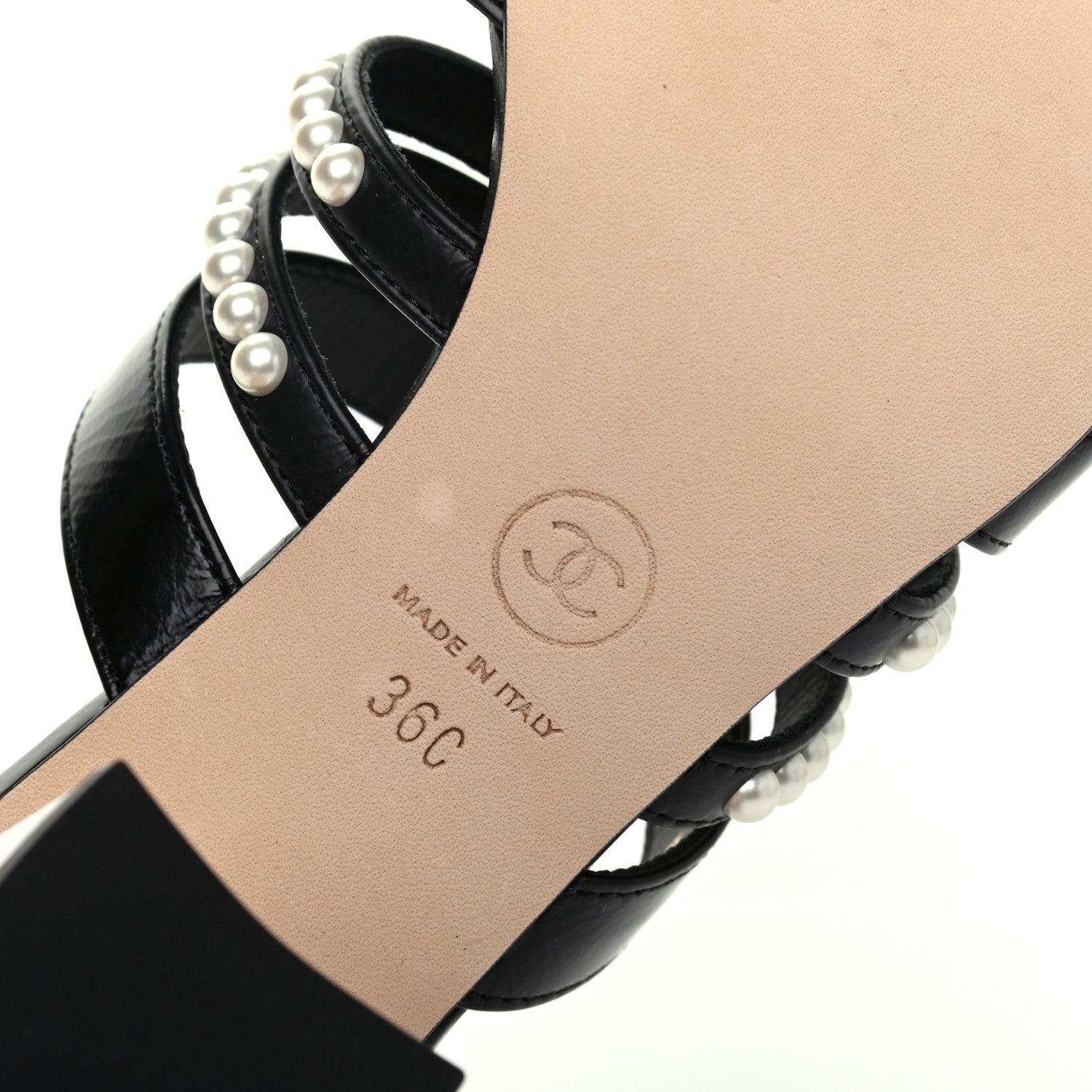 Chanel Laminated Lambskin CC Pearl Mules 36 Black 11 of 12