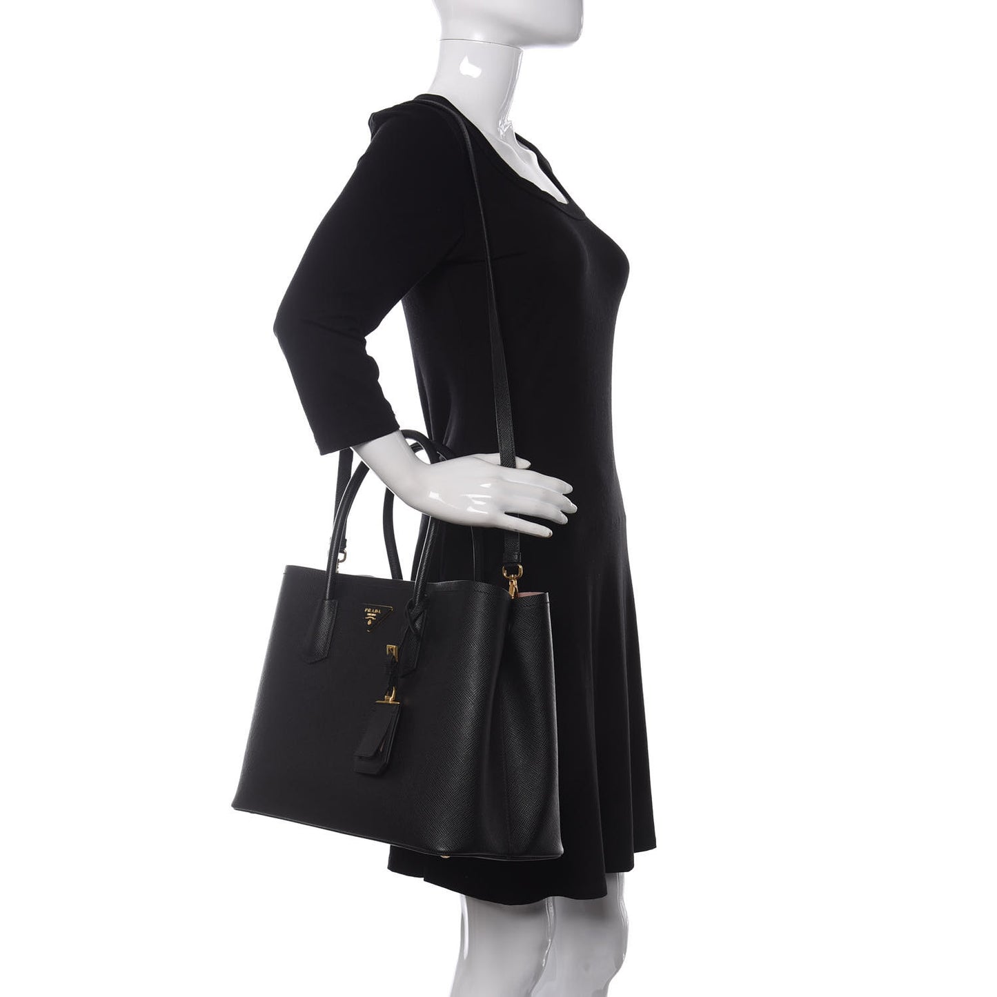 Saffiano Cuir Large Double Bag Black Mughetto