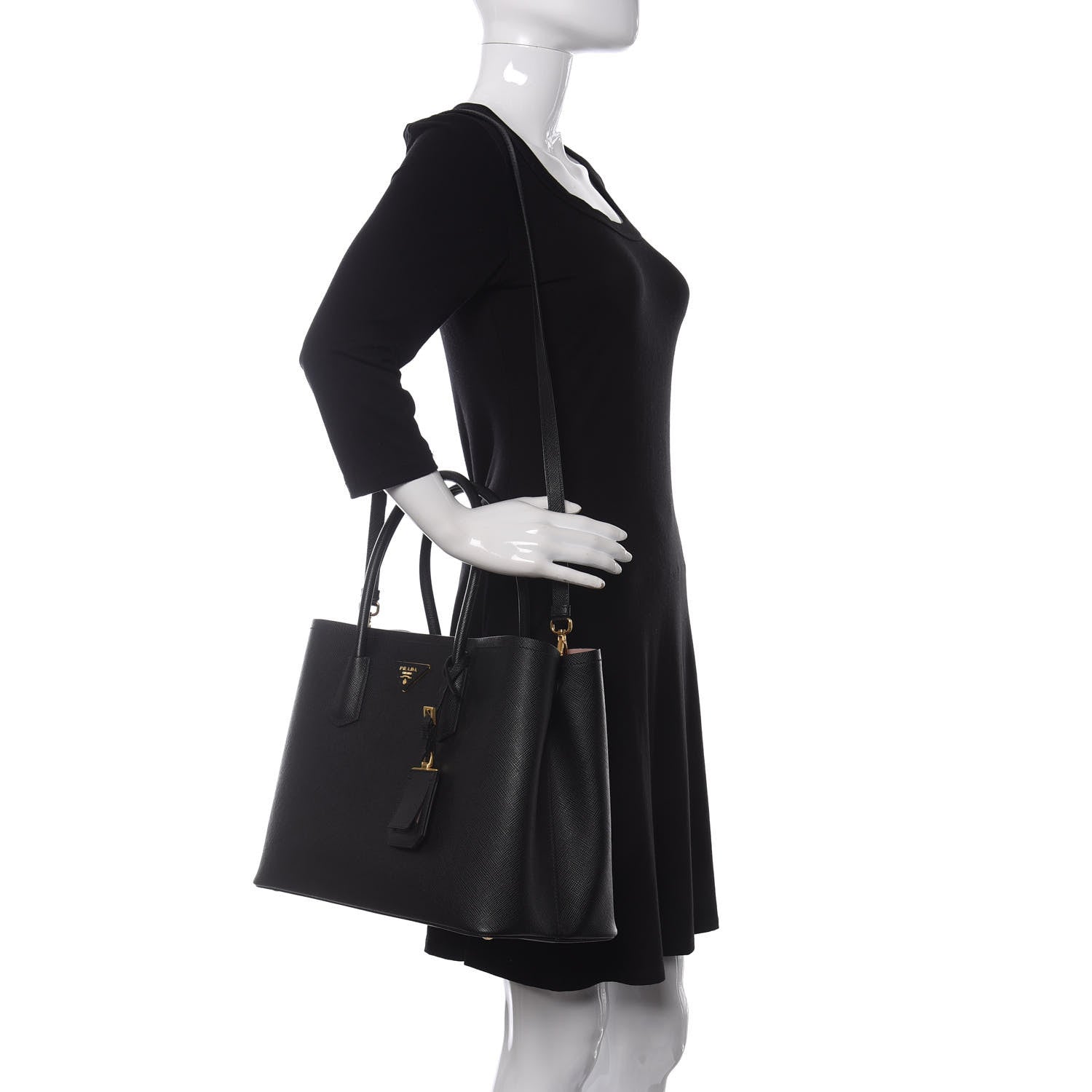 Prada Saffiano Cuir Large Double Bag Black Mughetto 2 of 9