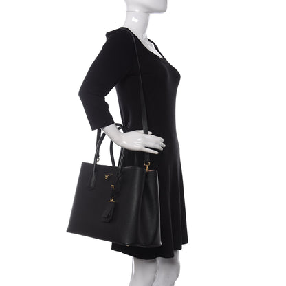 Prada Saffiano Cuir Large Double Bag Black Mughetto 2 of 9