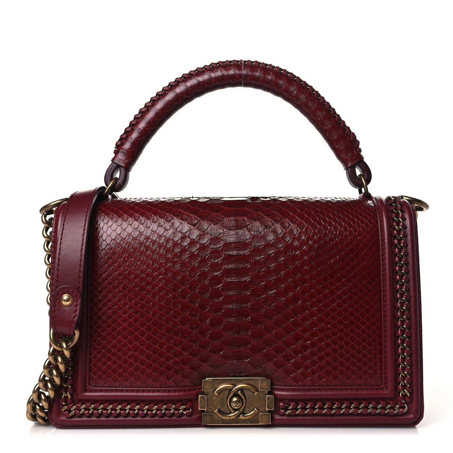 Chanel Snakeskin New Medium Boy Top Handle Flap Dark Red 1 of 9