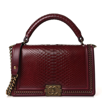 Chanel Snakeskin New Medium Boy Top Handle Flap Dark Red 1 of 9