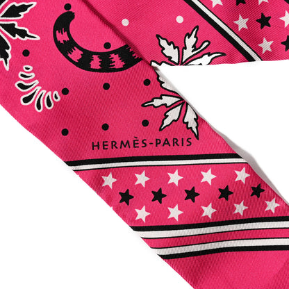 Hermes Silk Les Leopards Twilly Rose Vif Black White 2 of 6
