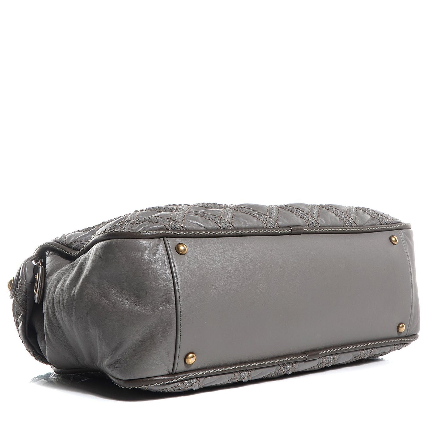 Calfskin Quilted Stitch Triptych Tote Grey