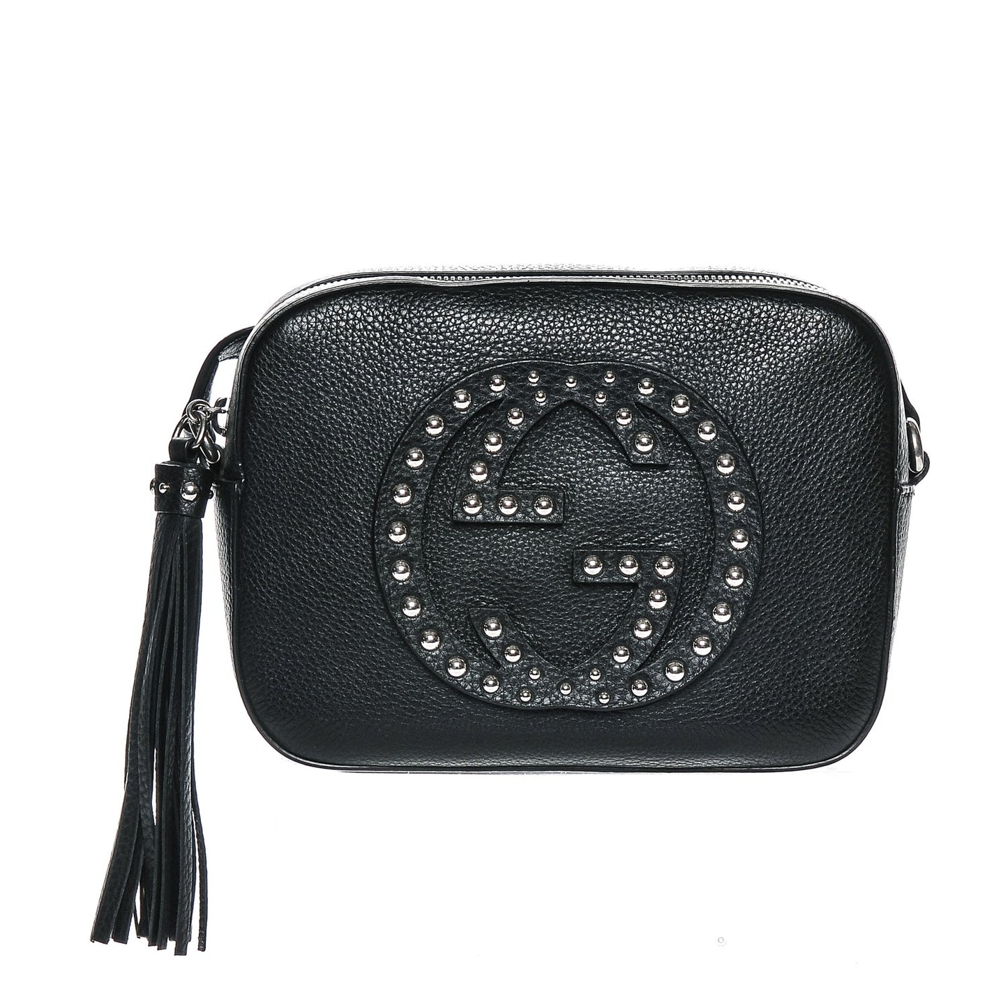 Pebbled Calfskin Studded Small Soho Disco Bag Black