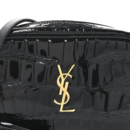 Saint Laurent Patent Calfskin Crocodile Embossed Monogram Mini Lou Camera Bag Black 8 of 10