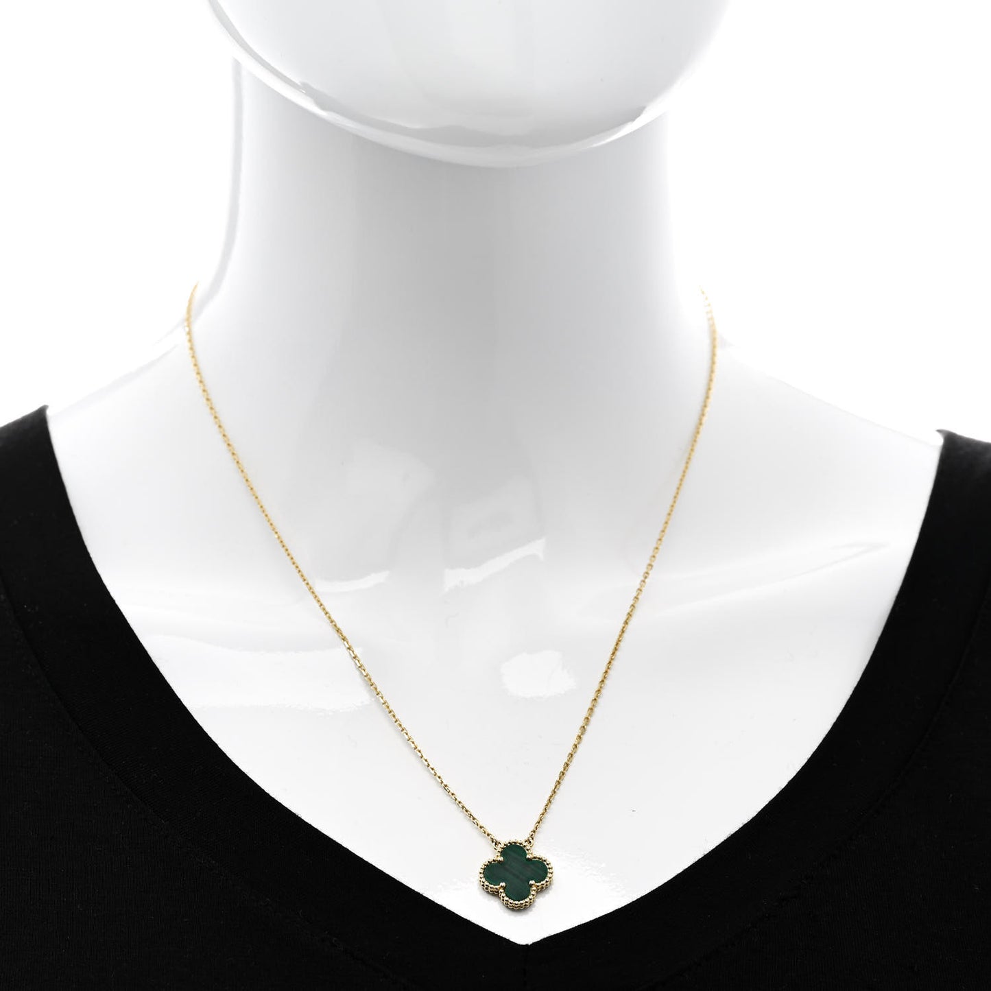 18K Yellow Gold Malachite Vintage Alhambra Pendant Necklace