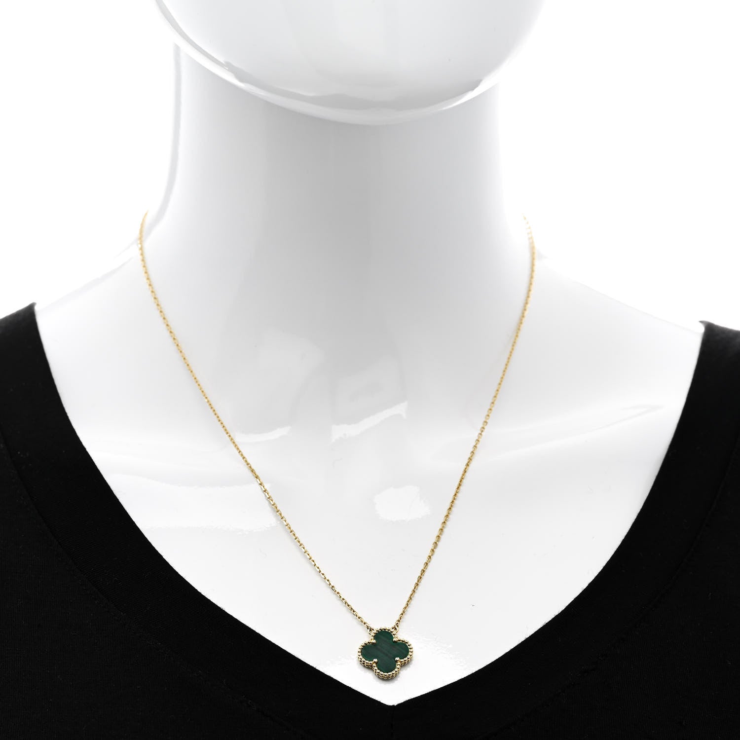 Van Cleef & Arpels 18K Yellow Gold Malachite Vintage Alhambra Pendant Necklace 2 of 5