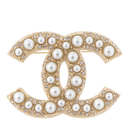 Chanel Metal Crystal Graduated Pearl CC Brooch Gold 1 of 4