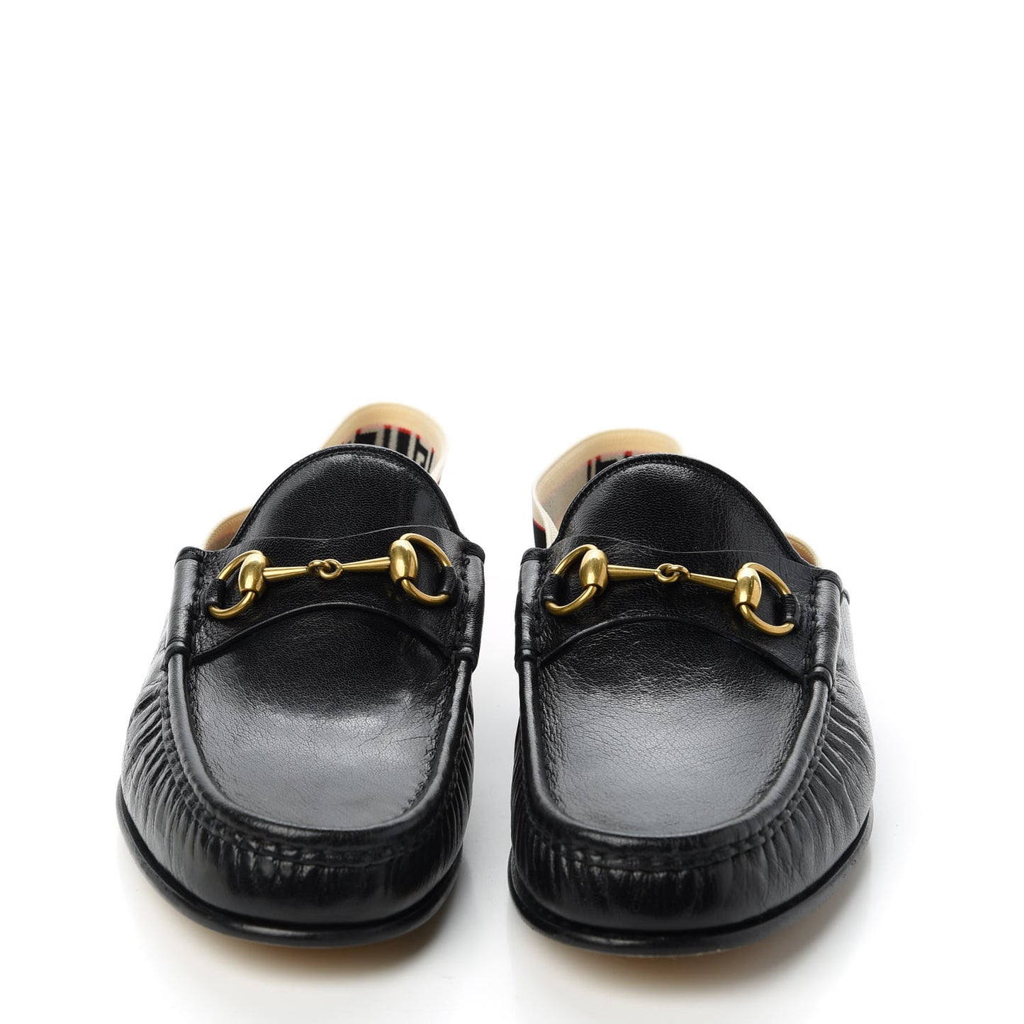 Goatskin Stripe Mens Horsebit Slingback Slippers 10 Black