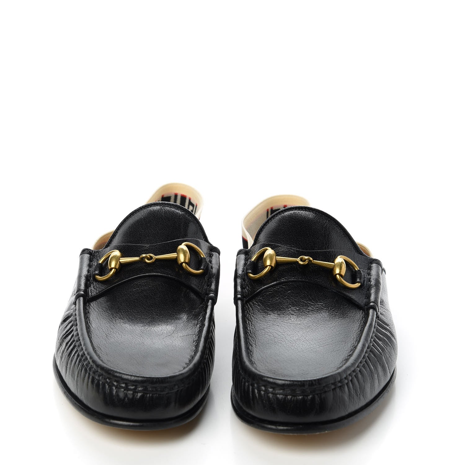 Gucci Goatskin Stripe Mens Horsebit Slingback Slippers 10 Black 2 of 8