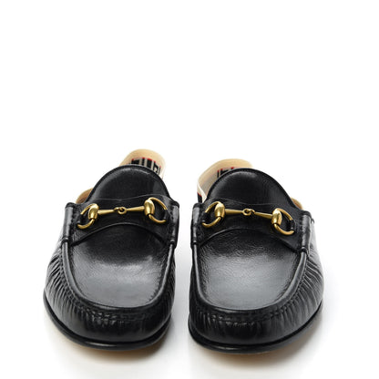 Gucci Goatskin Stripe Mens Horsebit Slingback Slippers 10 Black 2 of 8