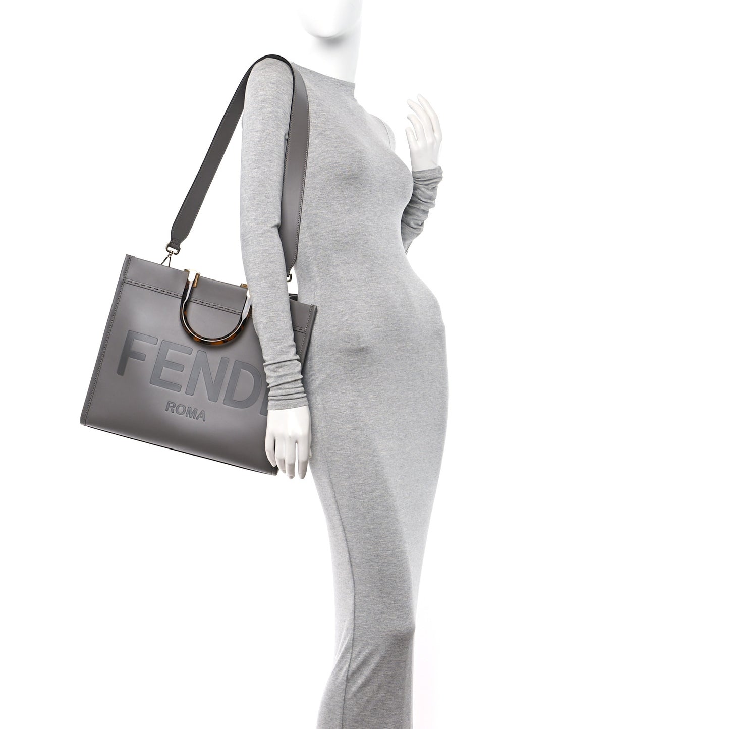 Vitello King Plexiglass Logo Embossed Medium Fendi Sunshine Shopper Tote Moon