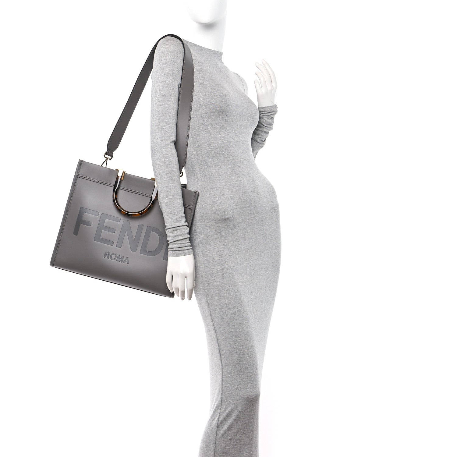 Fendi Vitello King Plexiglass Logo Embossed Medium Fendi Sunshine Shopper Tote Moon 2 of 9