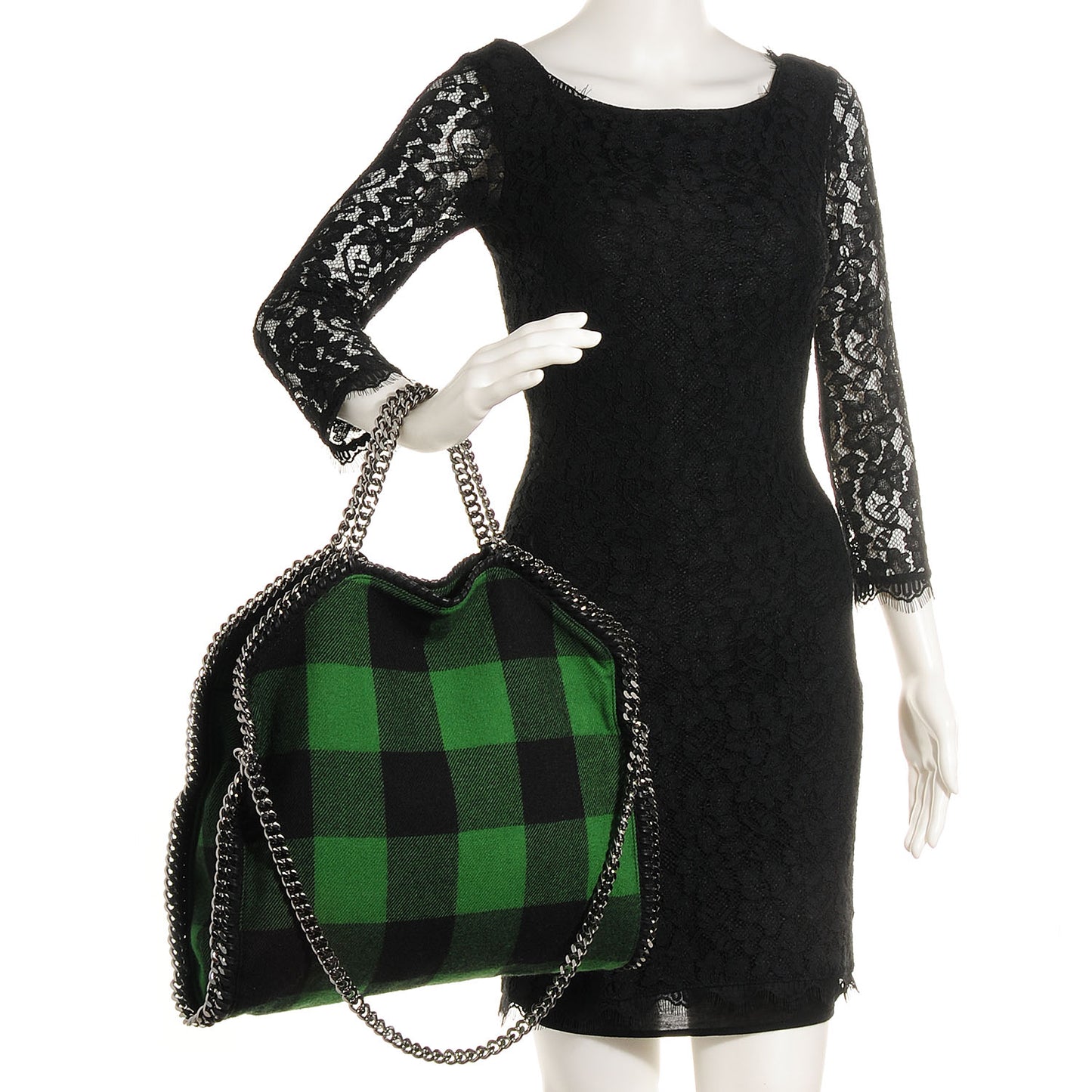 Wool Plaid Falabella Fold Over Tote Vert