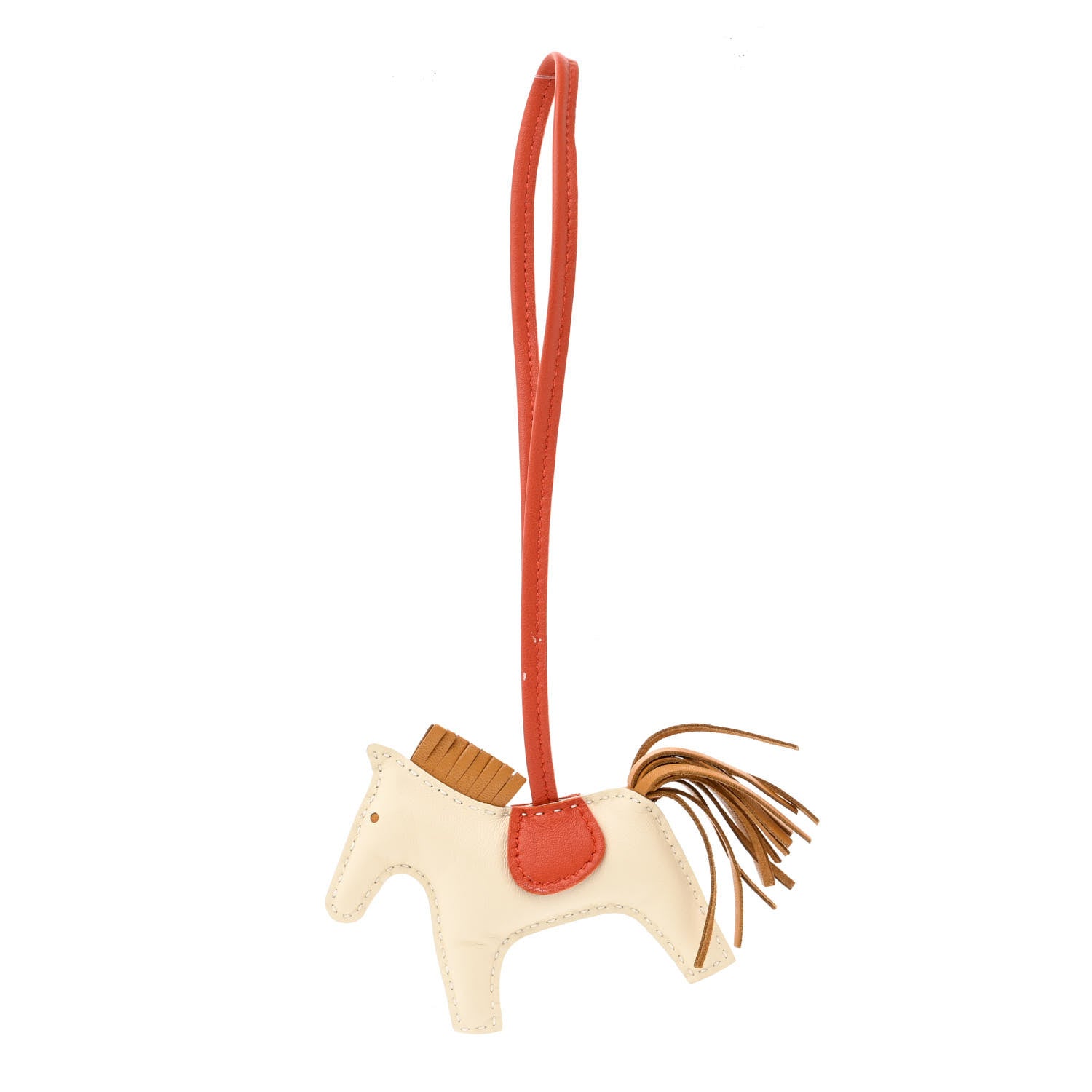 Hermes Milo Lambskin Grigri Rodeo Horse Bag Charm PM Craie Sesame Cornaline 1 of 8