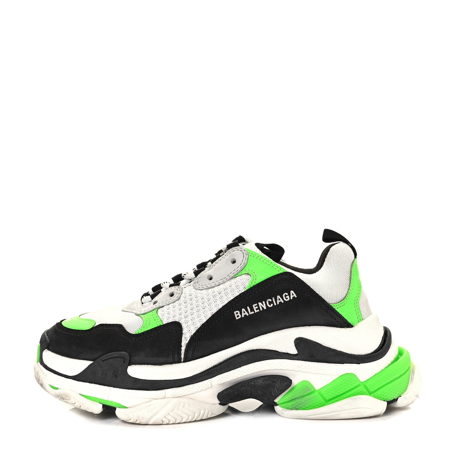 Balenciaga Fabric Mesh Mens Triple S Sneakers 40 White Green Fluo Black 1 of 7