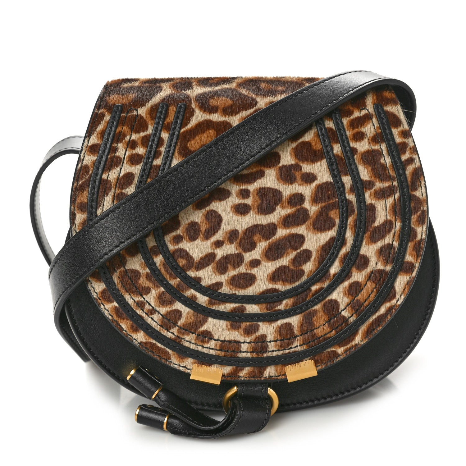 Chloe Pony Hair Calfskin Leopard Small Marcie Saddle Bag Jungle Brown 1 of 11