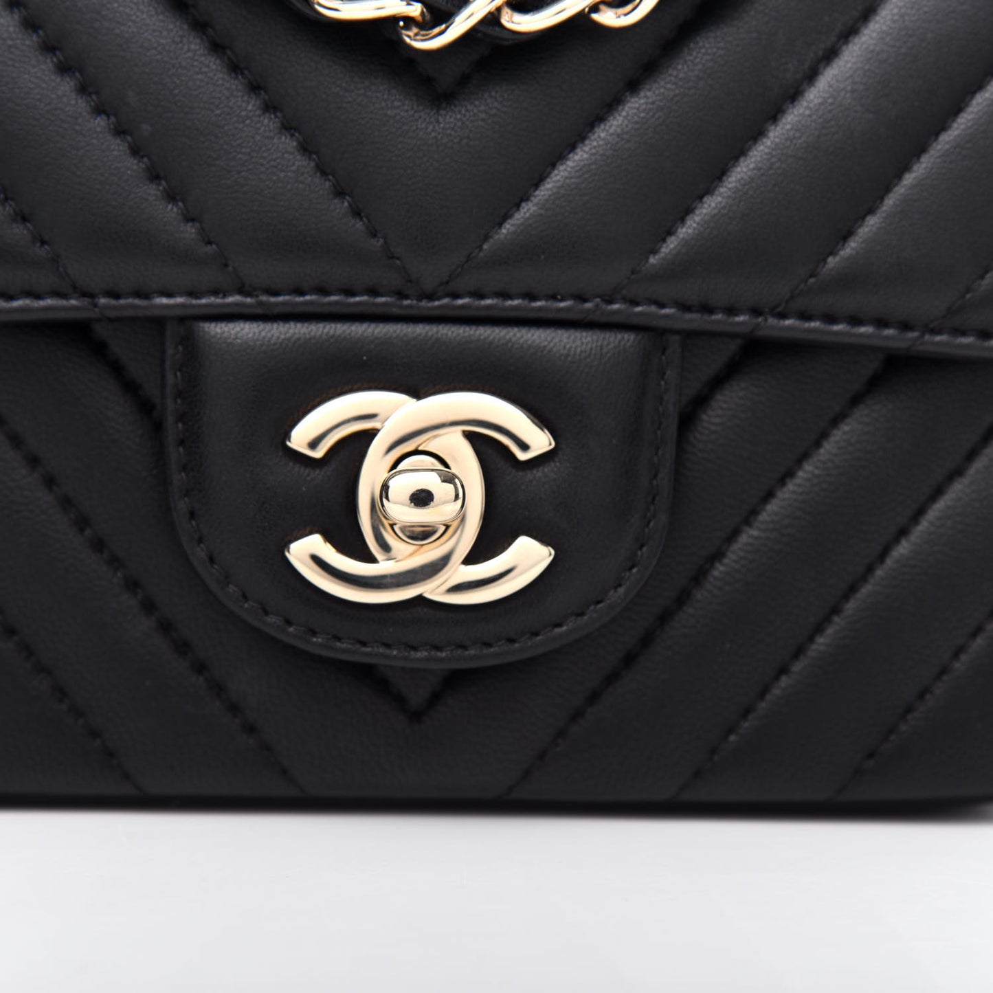 Lambskin Chevron Quilted Mini Square Flap Black