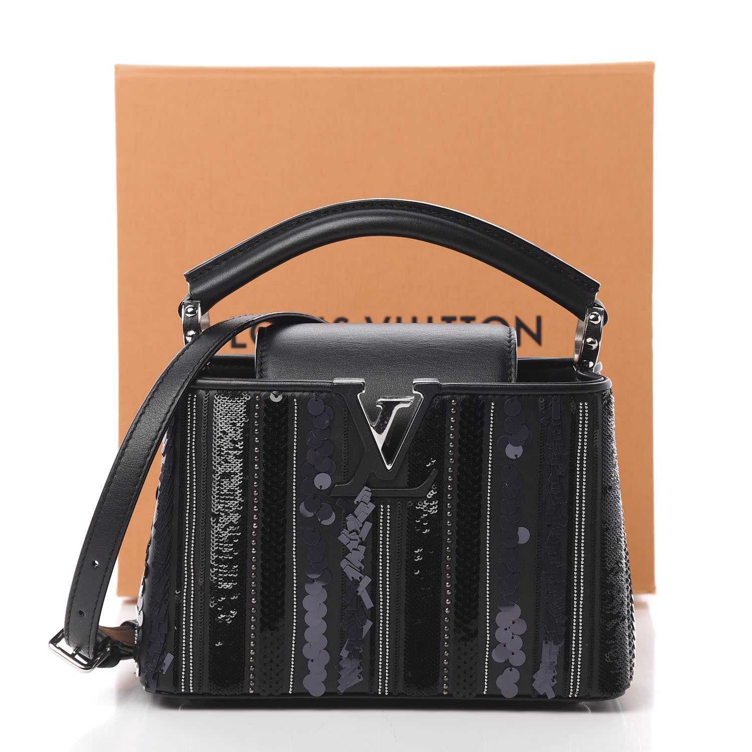 Louis Vuitton Calfskin Sequin Beaded Capucines Mini Black 11 of 11