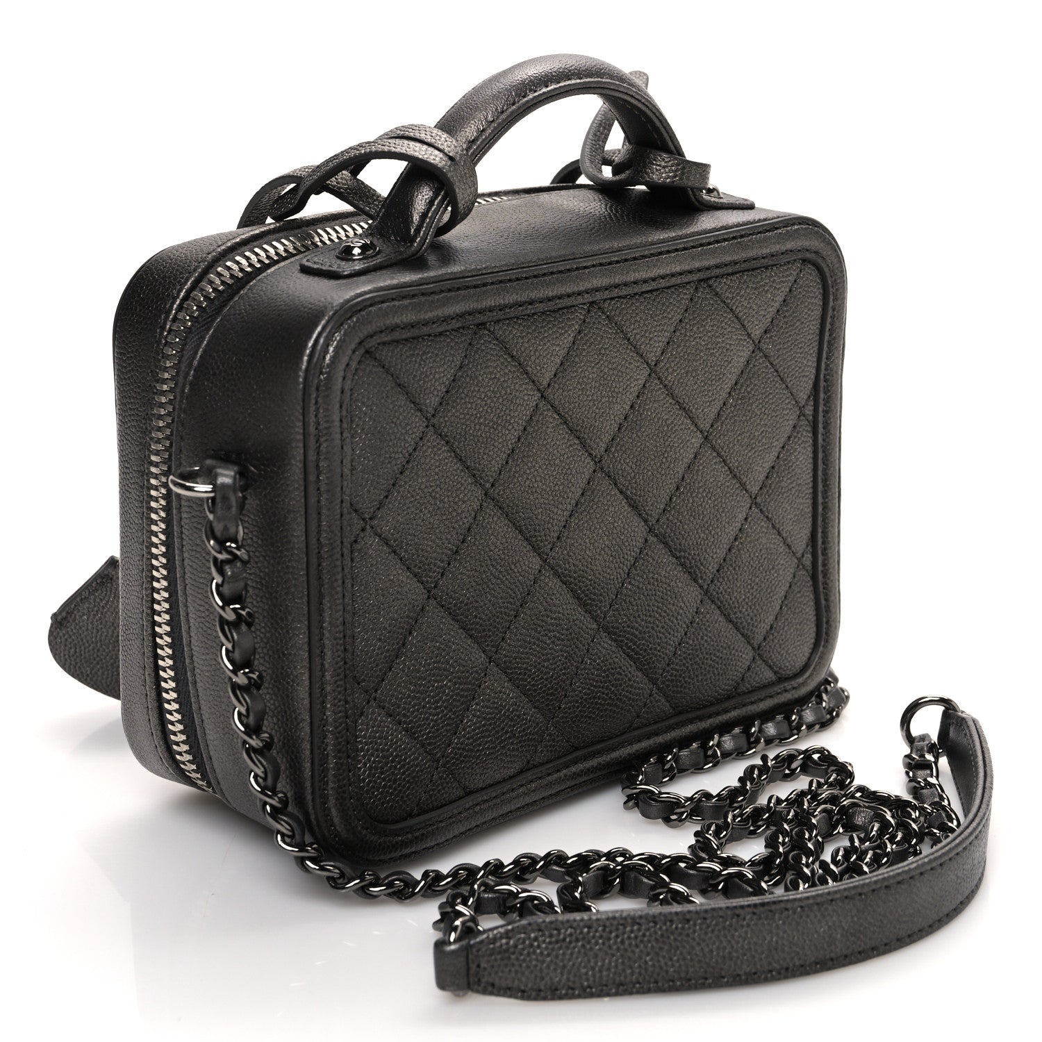 Chanel Metallic Caviar Quilted Small CC Filigree Vanity Case Dark Silver 3 of 10
