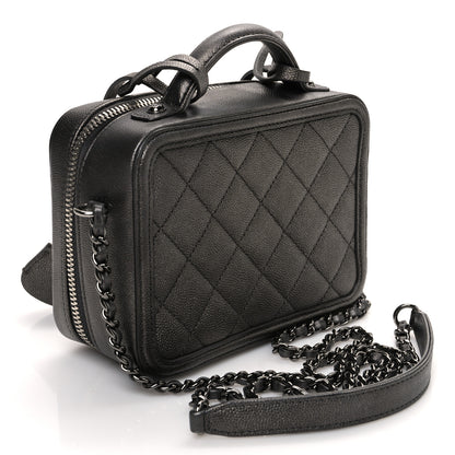 Chanel Metallic Caviar Quilted Small CC Filigree Vanity Case Dark Silver 3 of 10