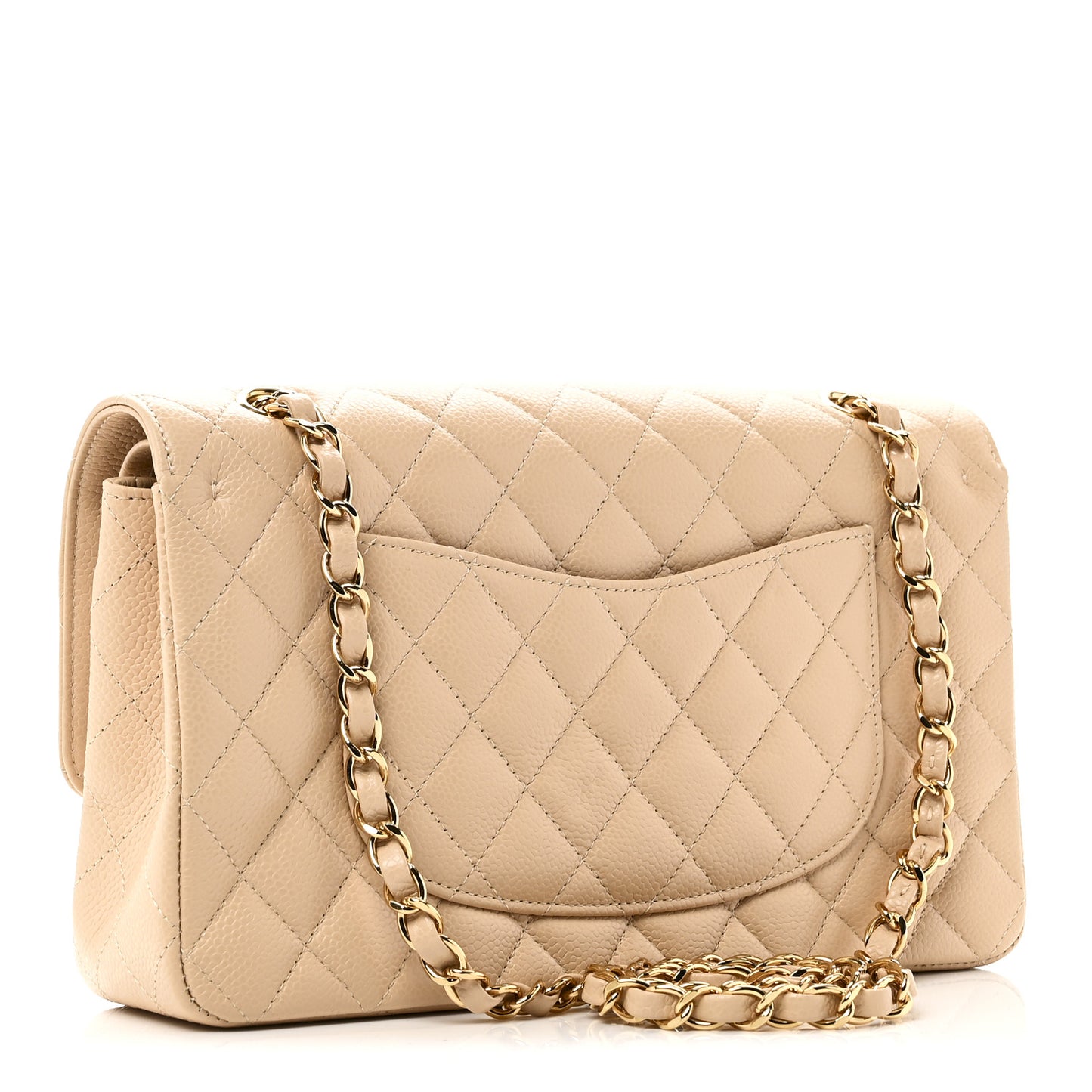 Caviar Quilted Medium Double Flap Beige