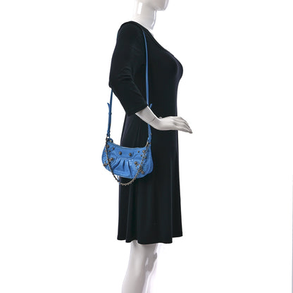 Balenciaga Extra Supple Calfskin Crocodile Embossed Crystal Mini Le Cagole Purse With Chain Cyan 2 of 9