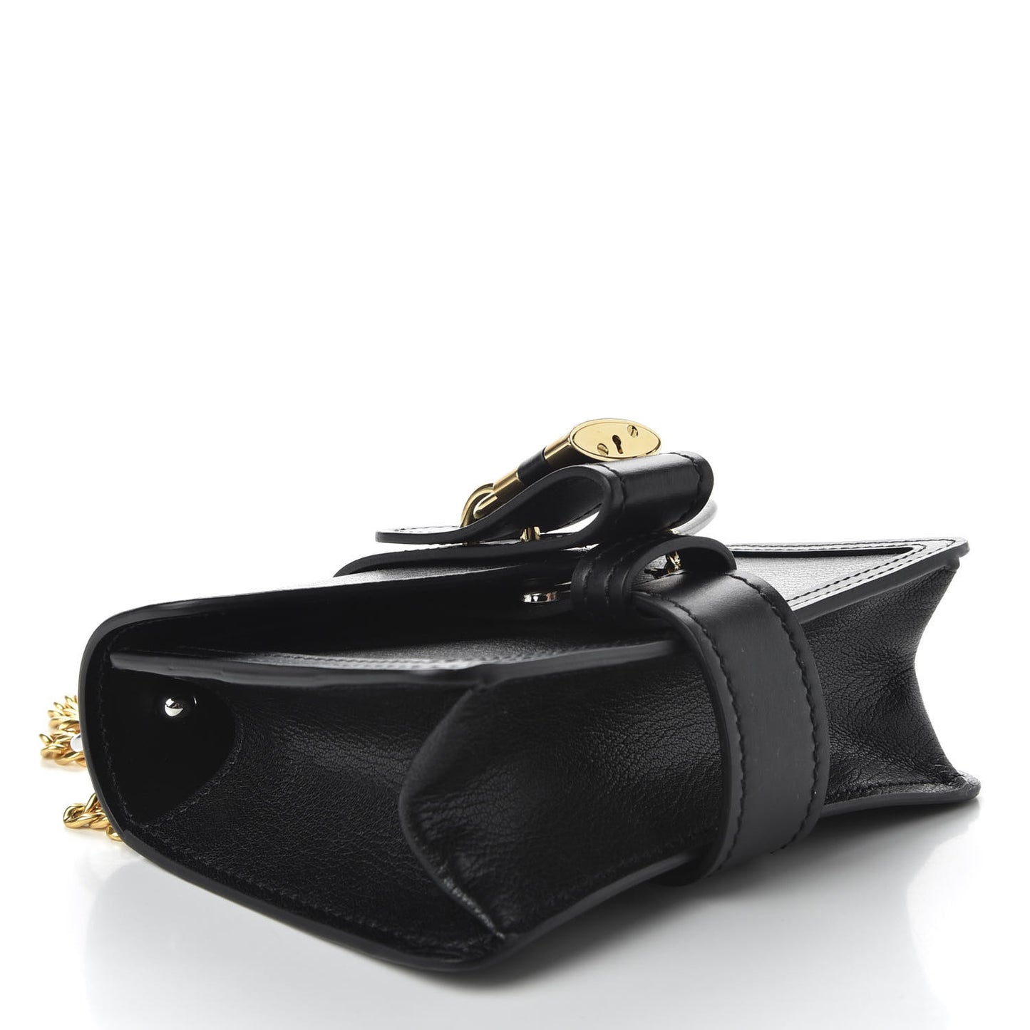 Shiny Goatskin Calfskin Mini Aby Chain Shoulder Bag Black