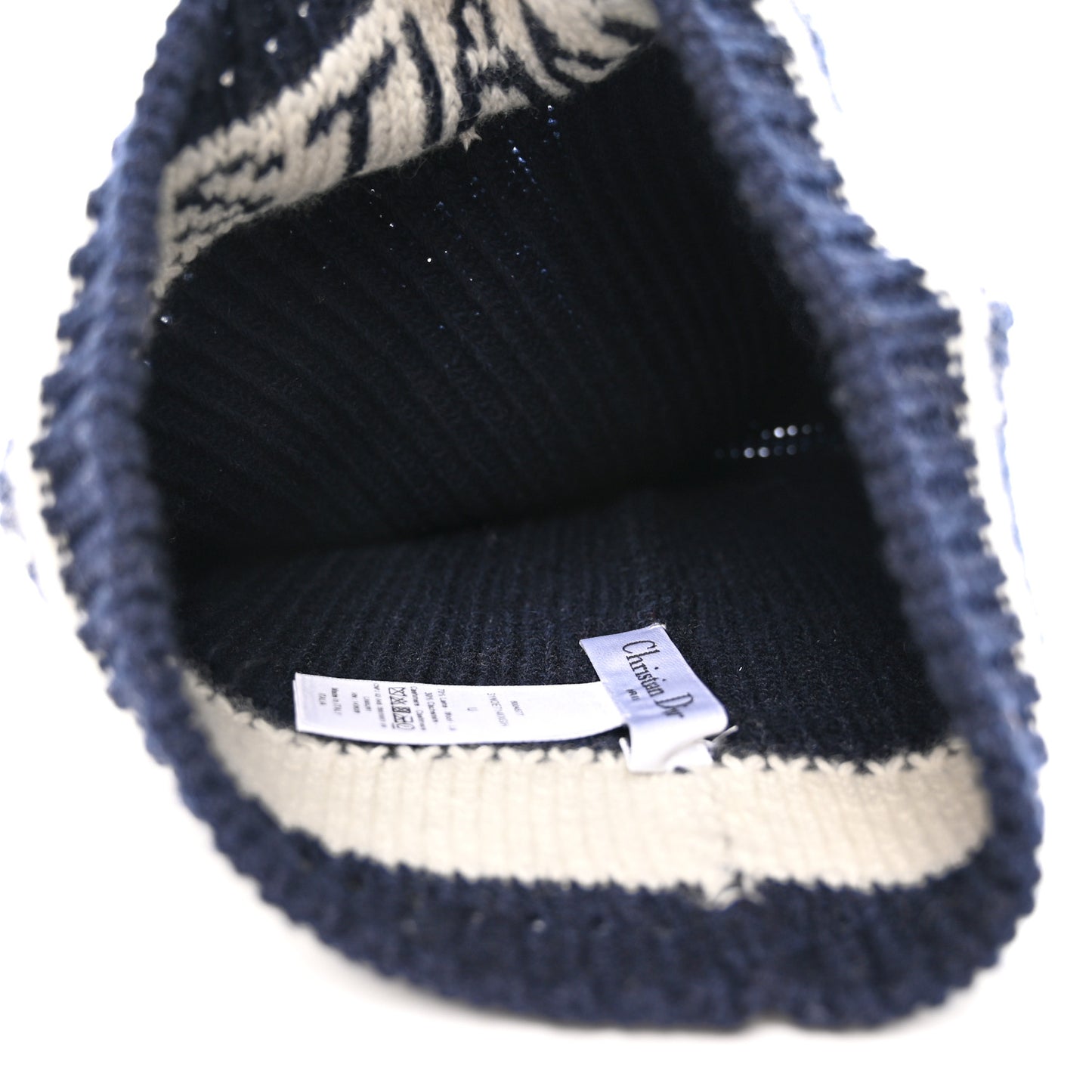 Cashmere Wool D-White Beanie Navy Blue White