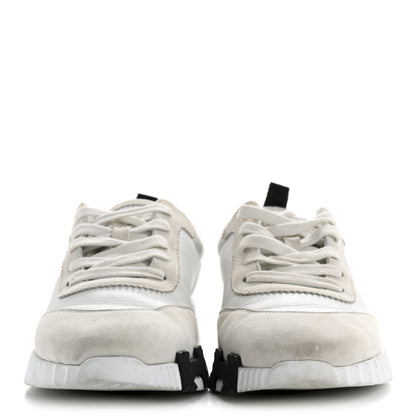 Hermes Goatskin Suede Goatskin Bouncing Sneakers 38 White Black 3 of 12