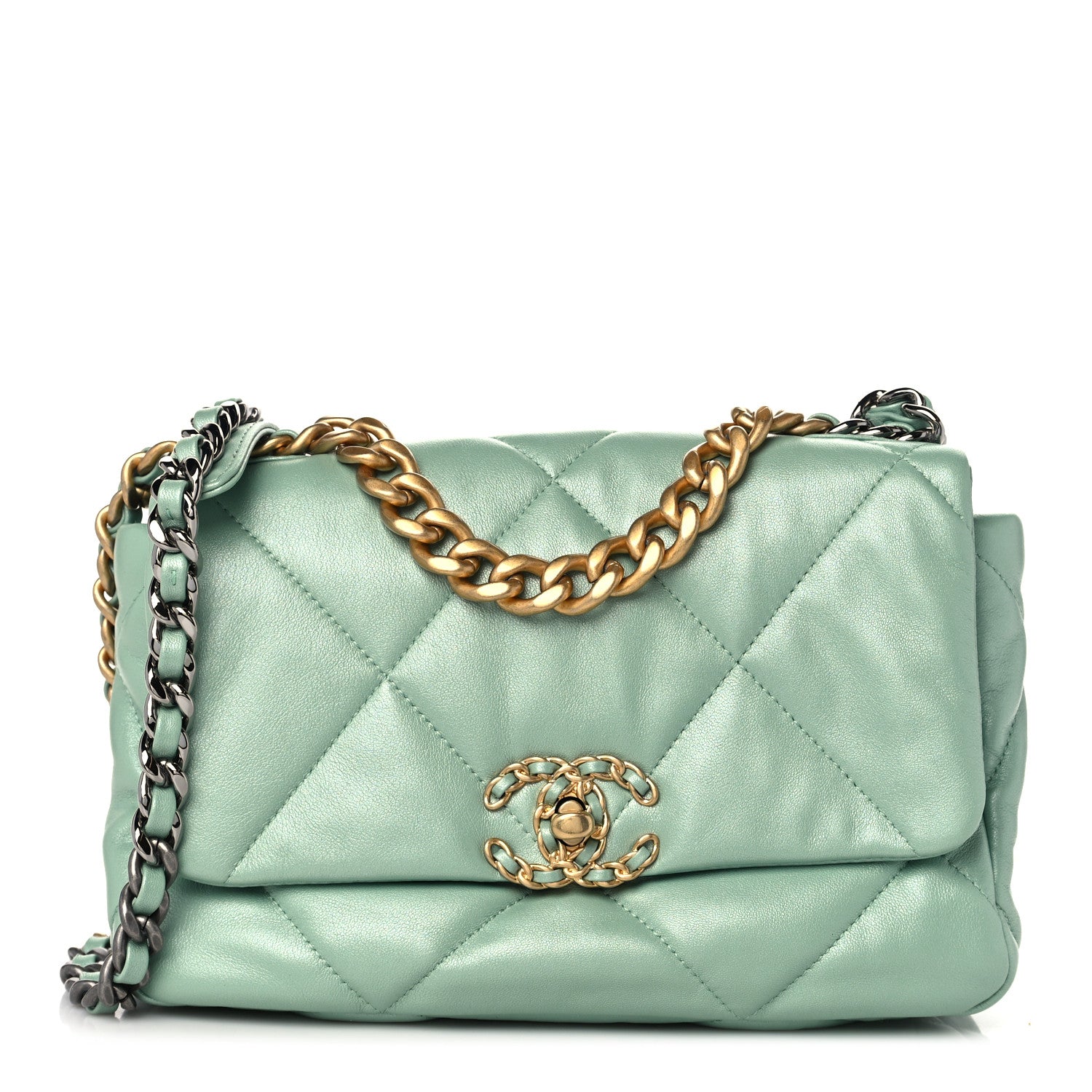 Chanel Shiny Lambskin Quilted Medium Chanel 19 Flap Light Green 1 of 10