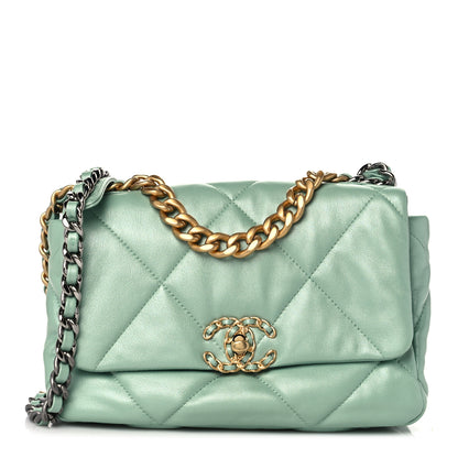 Chanel Shiny Lambskin Quilted Medium Chanel 19 Flap Light Green 1 of 10