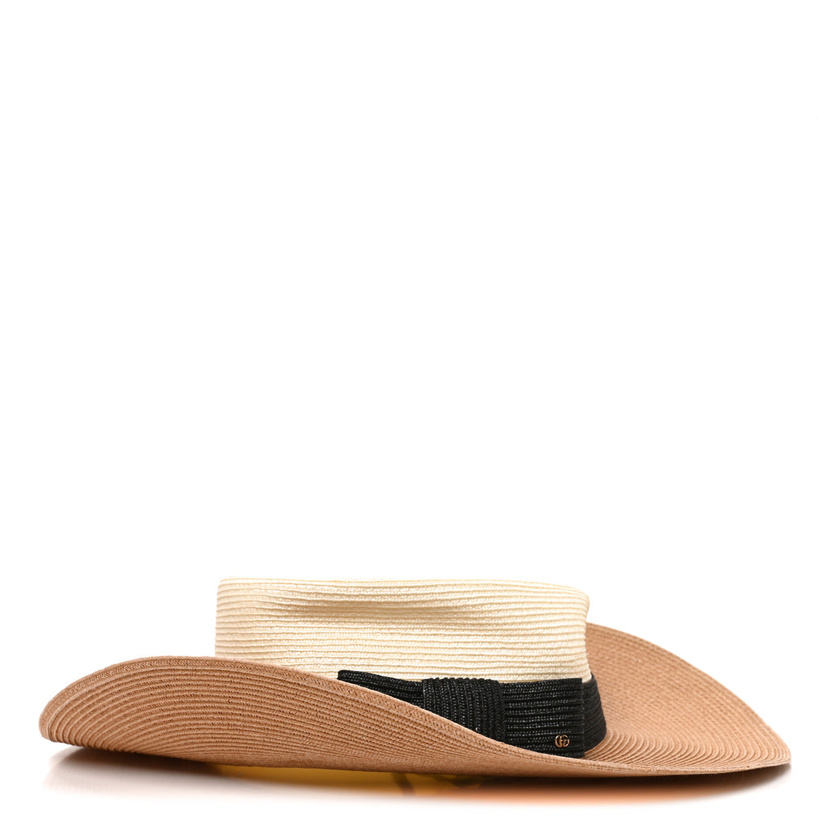 Gucci Straw Effect Fabric Wide Brim Hat With Bow L White Black 4 of 9