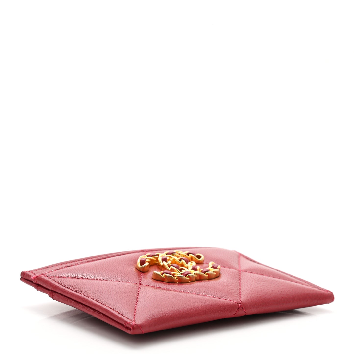 Shiny Goatskin Quilted Chanel 19 Card Holder