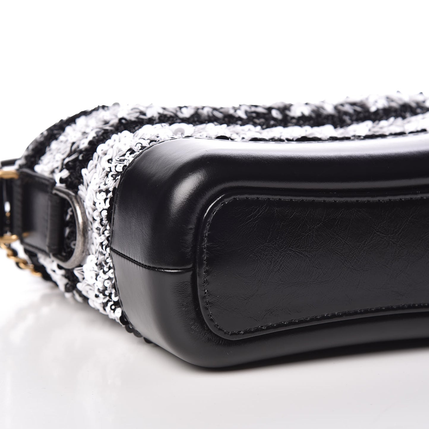 Sequin Calfskin Small Gabrielle Hobo Black White