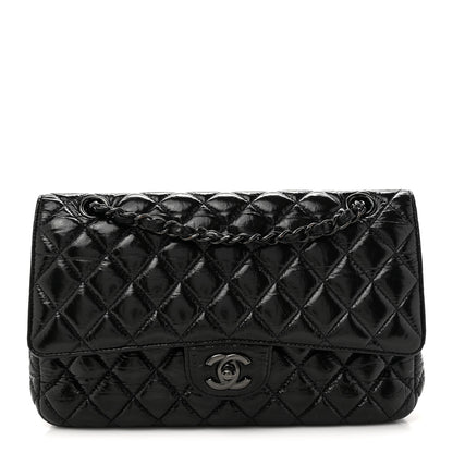 Chanel Shiny Crumpled Calfskin Quilted Medium Double Flap So Black 1 of 11