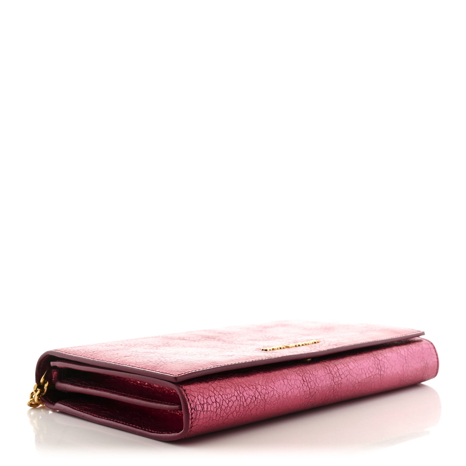 Saint Laurent Metallic Grained Calfskin Classic Letters Chain Wallet New Pink 4 of 11