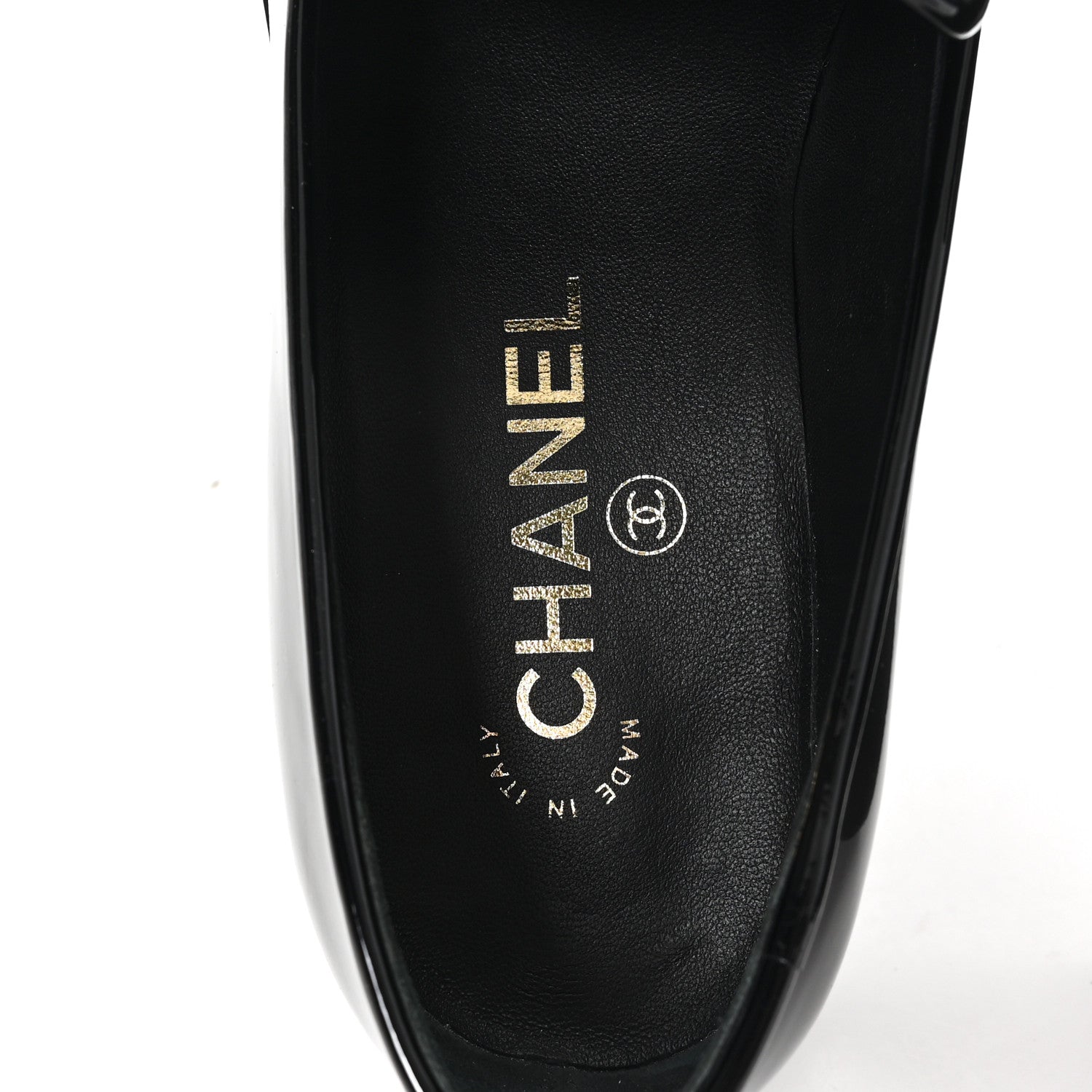 Chanel Patent Calfskin Metal CC Mocassin Loafers 38.5 Black 8 of 9