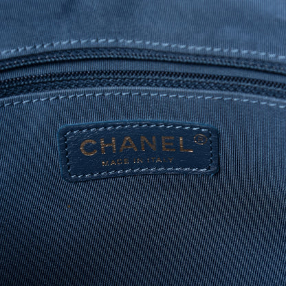 Chanel Calfskin Stitched Large Button Up Hobo Dark Blue 6 of 9