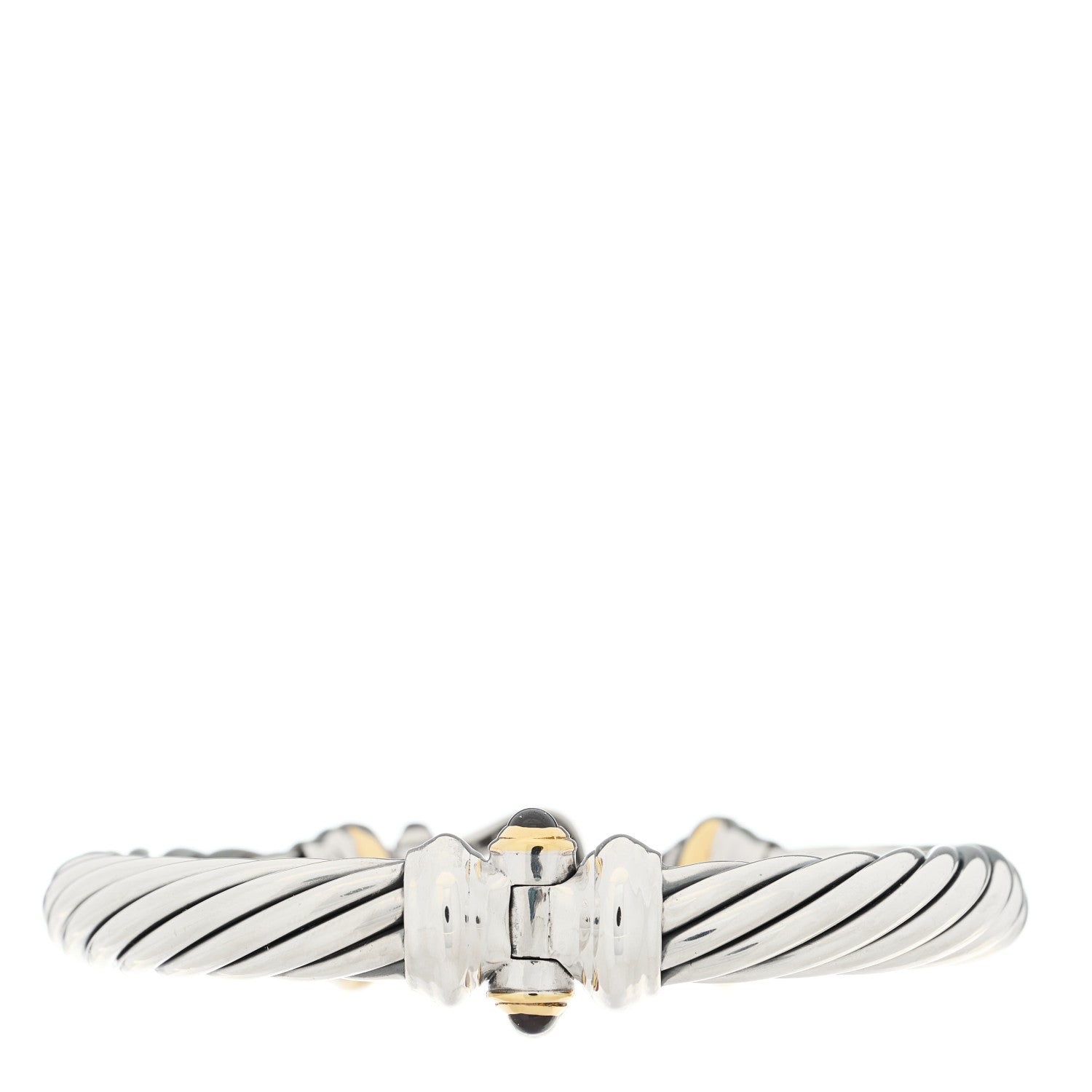 David Yurman Sterling Silver 18K Yellow Gold Diamond Garnet 10mm Cable Buckle Bracelet 2 of 3