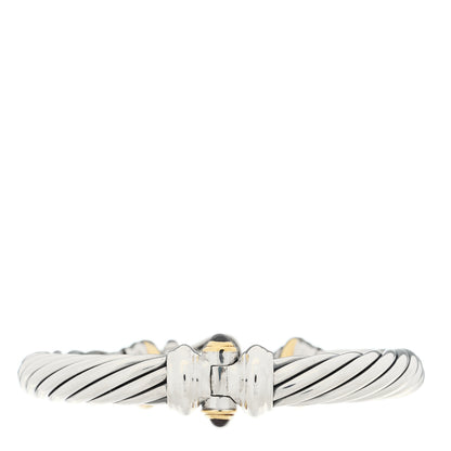 David Yurman Sterling Silver 18K Yellow Gold Diamond Garnet 10mm Cable Buckle Bracelet 2 of 3