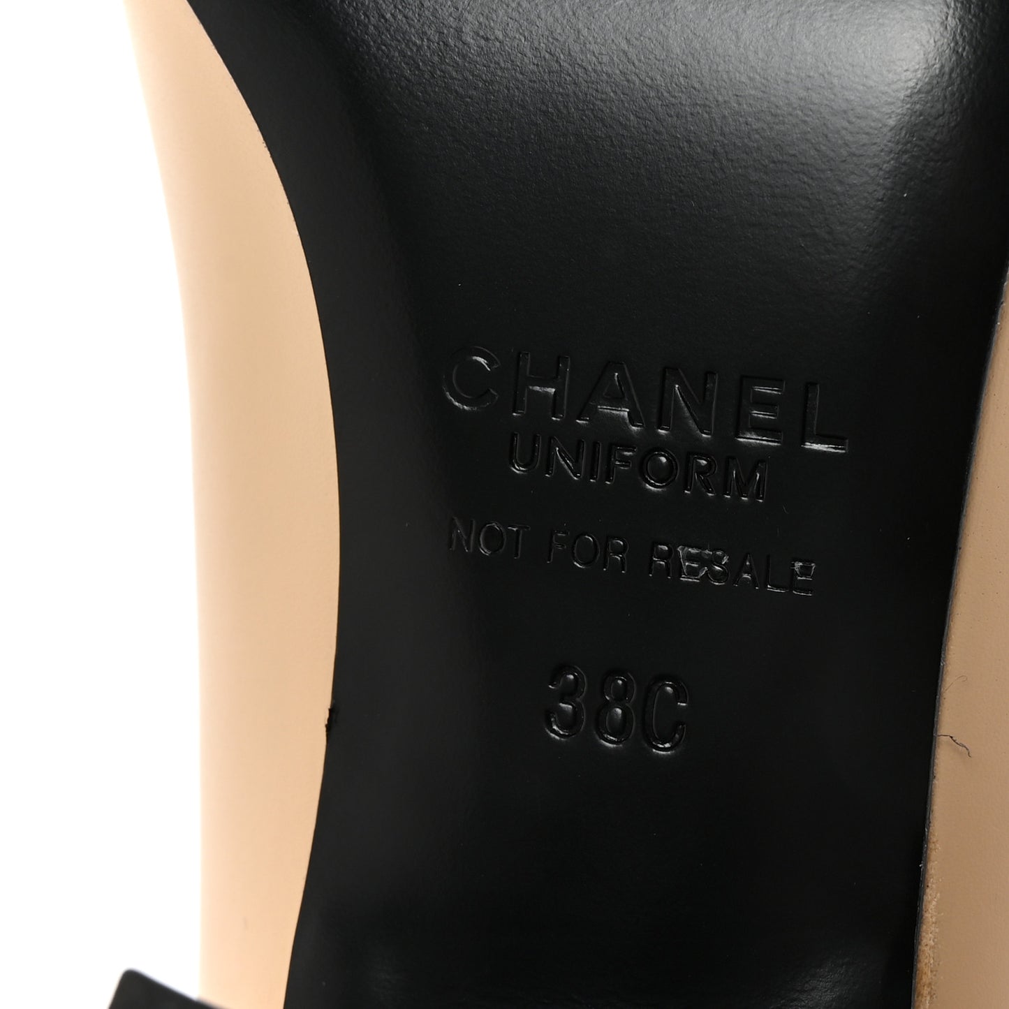 Lambskin Cap Toe CC Uniform Pumps 38 Beige Black