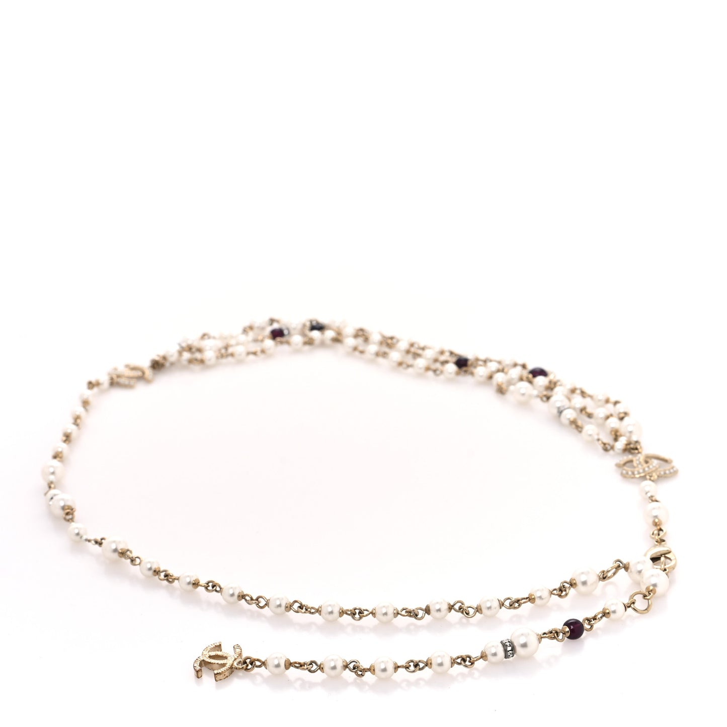 Pearl Crystal Beaded CC Belt Gold Burgundy